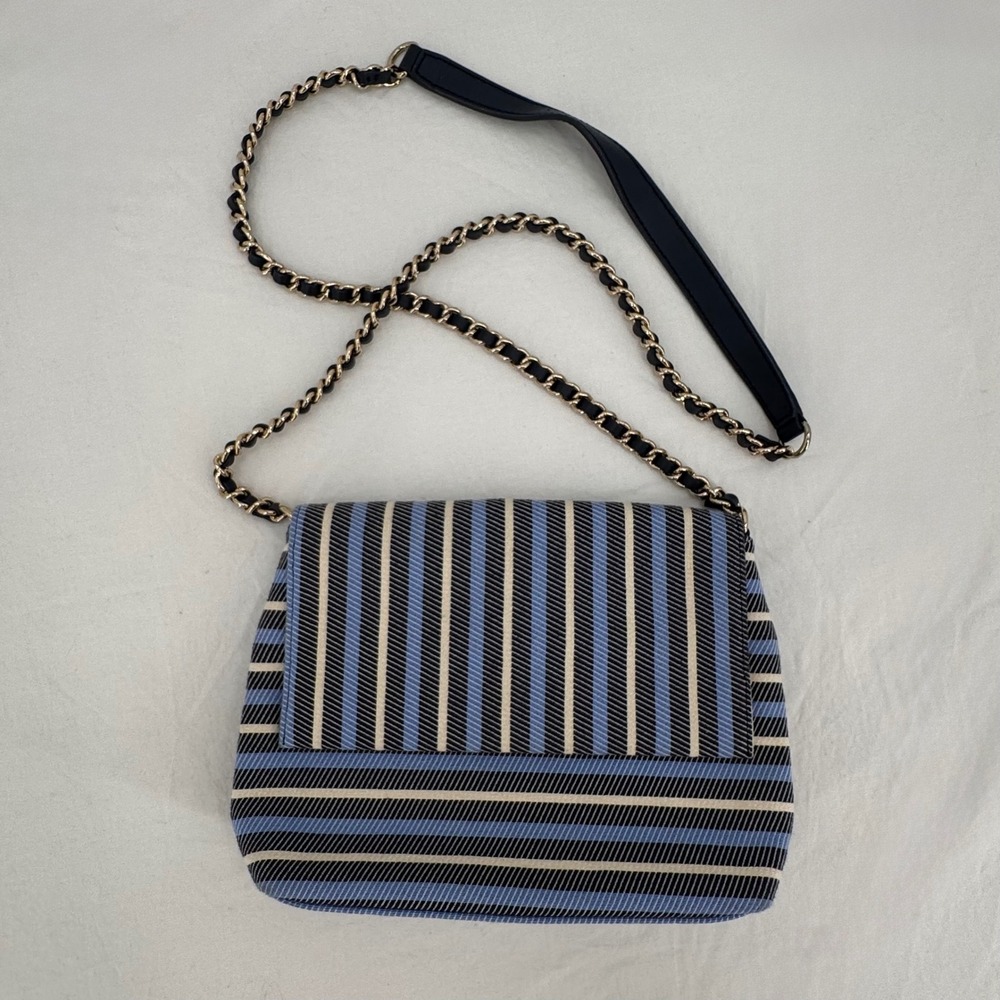 Talbots Striped Woven 100% Cotton Envelope Crossbody Bag Chic Boho Nautical